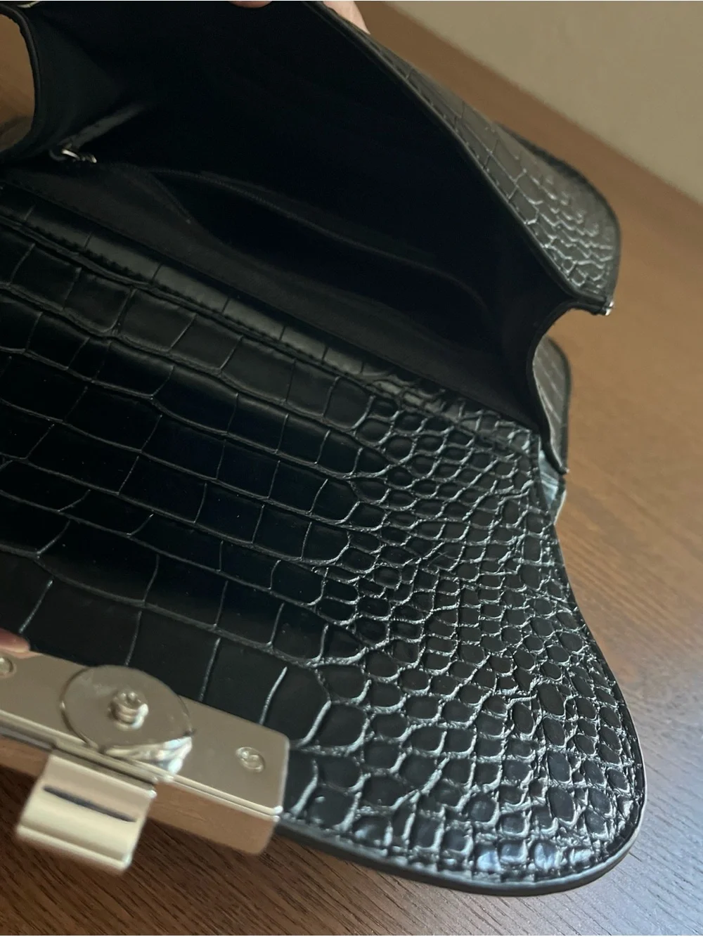 Nine West Black Croc-Embossed Crossbody Bag with Silver Hardware